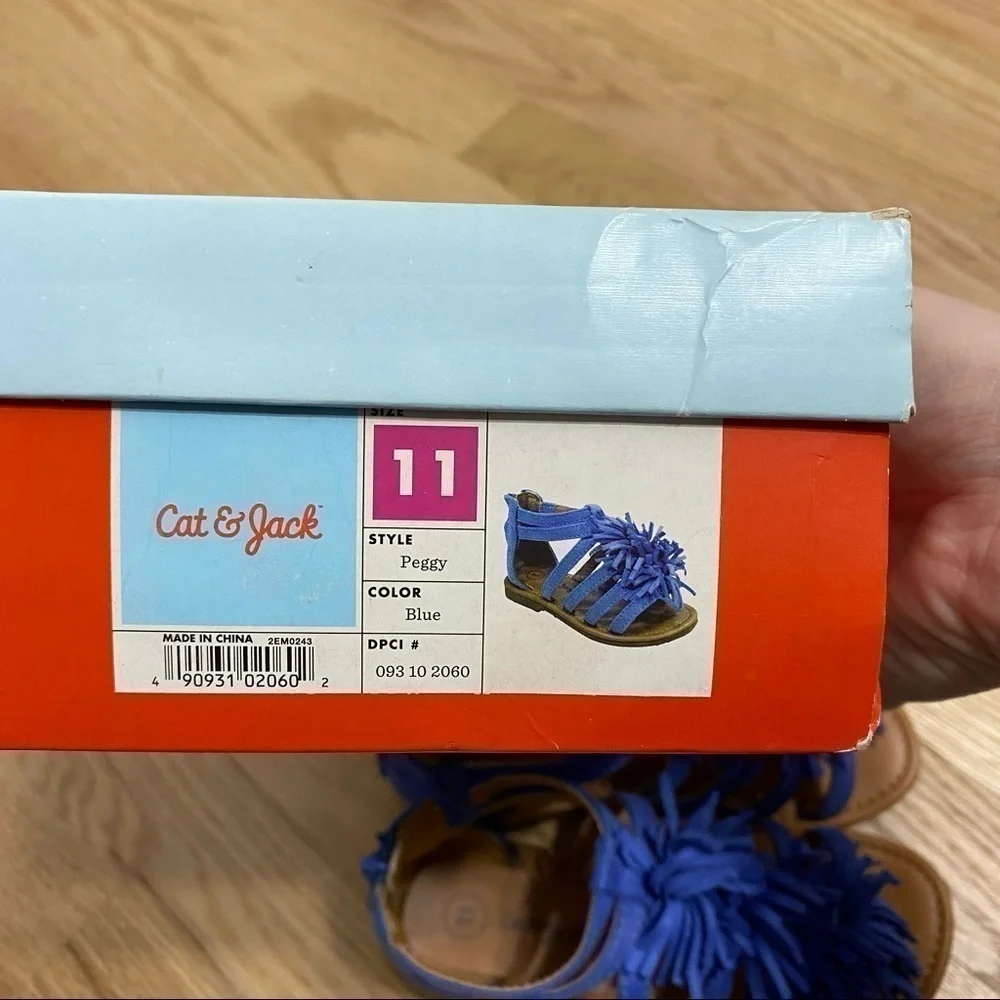 Cat & Jack Peggy Fringe Sandals Kids Sz 11 Blue